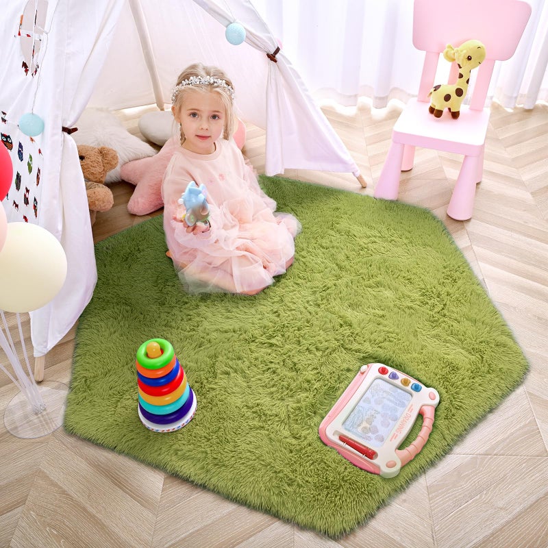 junovo Ultra Soft Rug for Nursery Children Room Baby Room Home Decor Dormitory Hexagon Carpet for Playhouse Princess Tent Kids Play Castle, Diameter 4.6 ft, Green - Image 4